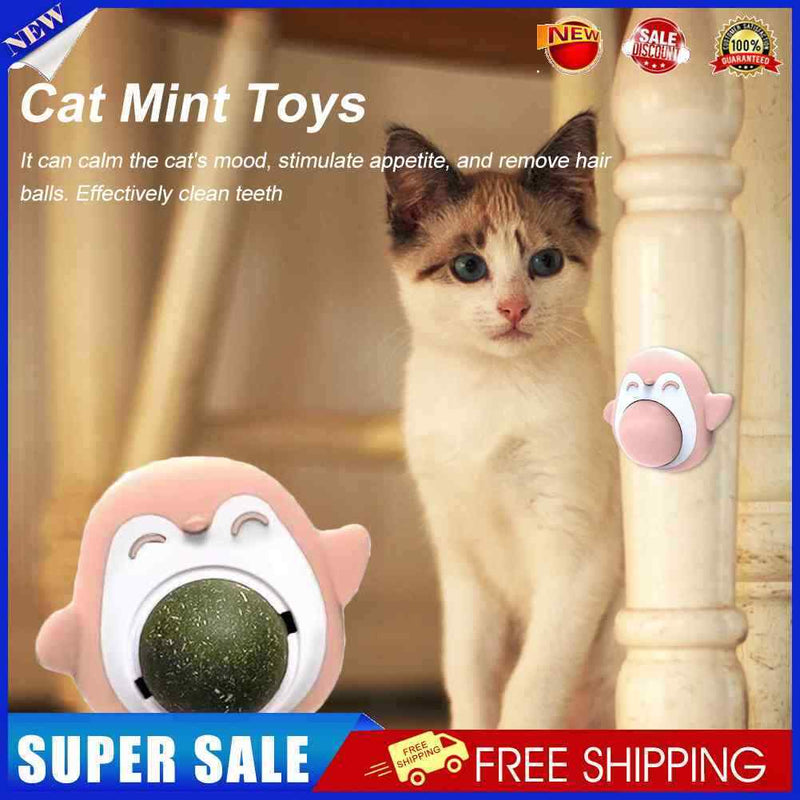 #A Penguin Shaped Cat Toys with Dust Cover 360 Rotating Licking Snacks Pet Produ