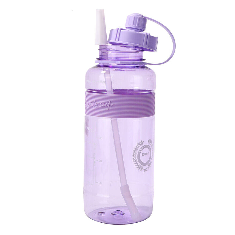 Portable Women Summer Gym Water Bottle Straw Large Capacity (Purple 2000ml)