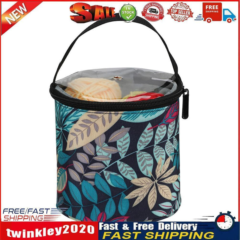 Woolen Yarn Storage Bag Oxford Cloth Leaf Print DIY Sewing Kit Bucket Bag Newly