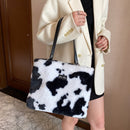 Retro Big Capacity Animal Pattern Handbag Women Plush Shoulder Bag (2)
