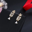 Dangle Elegant Stud Earrings Drop Ear Clip Ear Stud Rhinestone Fish Earrings