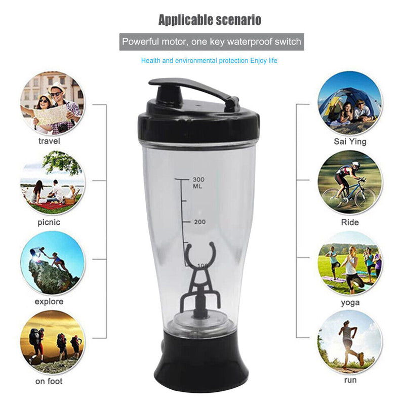 350ml Protein Shaker Mixing Cup Sports Training Automatic Bottle (Black) Newly