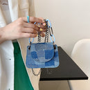 Fashion Women Color Stitching PU Messenger Bag Chain Handbags (Light Blue)