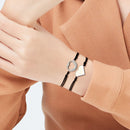 Stainless Steel Hollow Love Adjustable Women Bracelet Set Woven Hand Strap