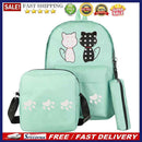 3pcs Composite Cats Canvas Girls Backpack Crossbody Bag Pencil Case(Green)
