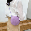 Fashion Women Straw Woven Pure Color Messenger Bag Round Purse (Purple)