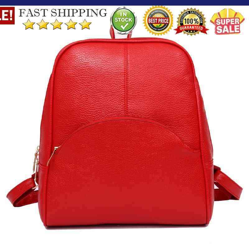 Korean Casual Backpack Women PU Leather Bag Shoulder Bag Girls Handbag(Red)