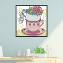 Teacup Cross Stitch Kit 14CT Stamp Embroidery DIY Needlework (J357 15x15cm)