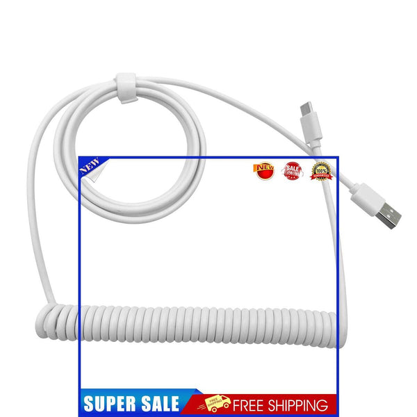 Mechanical Keyboard Data Cable Type-C to USB Coiled Charging Cable (White)