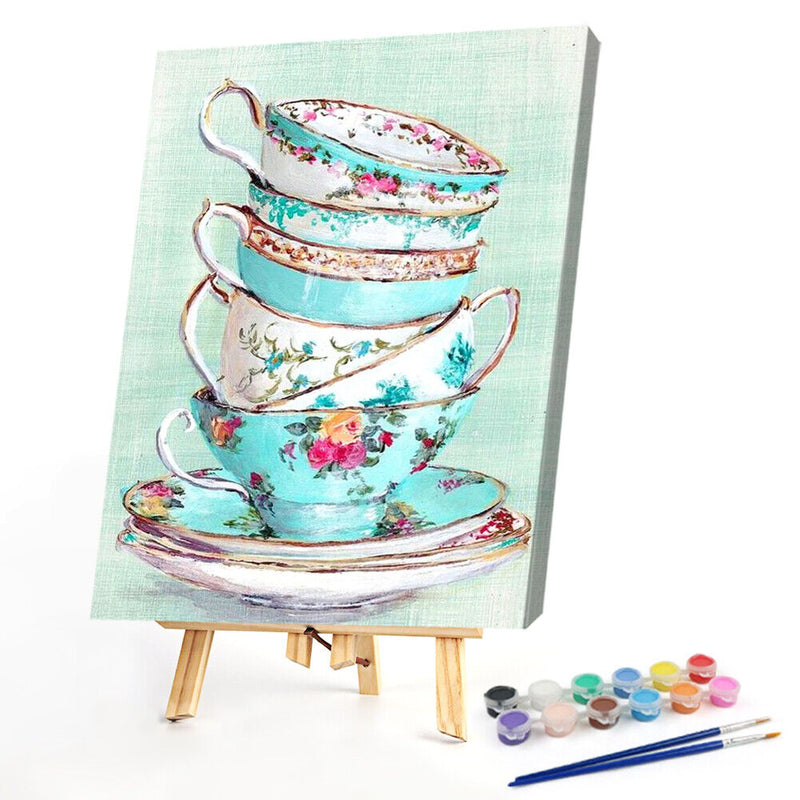 Tea Cup Drawing Frameless DIY Oil Paint by Numbers Canvas Home Decoration