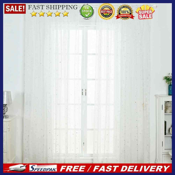 Star Print Tulle Curtains Window Drapes Sheer Purdah for Living Room(White)