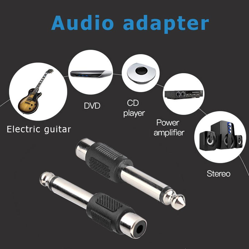 2pcs 6.5mm to RCA Male to Female Jack Plug Audio Video Converters Adapters Newly