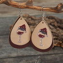 Classic Wine Glass Christmas Hat Drop Earrings Women Leather Ear Dangles Jewelry