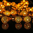 Solar Moroccan Ball Lamp String LED Metal Hollow Fairy Warm Light (7m) Newly