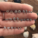 Sign Small Women Ear Studs Flowers Leaves Crown Stars Flip-Flops Earring Set