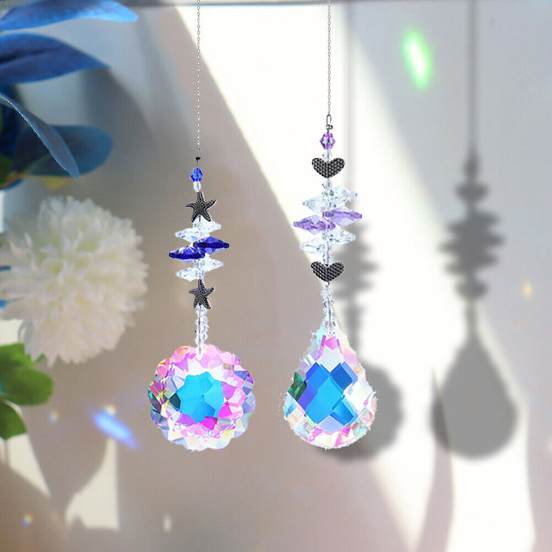 2pcs Prism Hanging Drop Window Crystals Rainbow Catcher Wind Chime Car Ornament