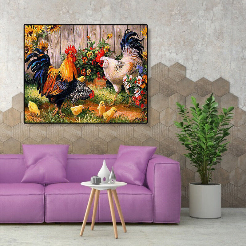 Painting By Numbers Kit DIY Flower Chicken Canvas Oil Art Picture Craft