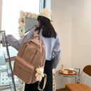 Casual School Bags Solid Color Simple Student Bookbags Bear Pendant for Shopping