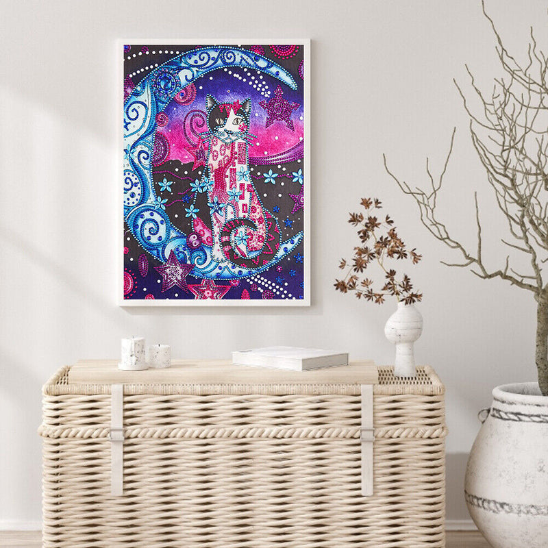 5D DIY Partial Special Shaped Drill Diamond Painting Moon Cat Handmade Art Gift