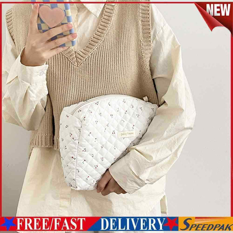 Women Cosmetic Bag Portable Make Up Pouch Floral Print Large Capacity for T