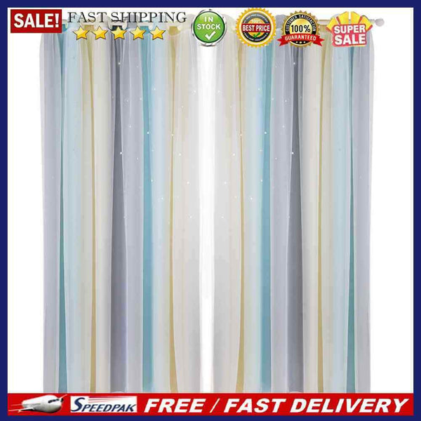 Gradient Hollow Star Curtain Bedroom Full Blackout Window Drapes (Beige)