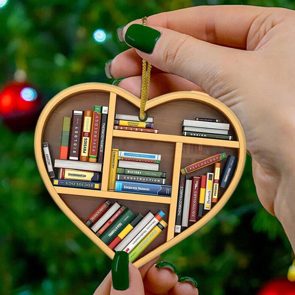 Book Lovers Heart-Shaped Bookshelf Pendant Ornament Christmas Tree Decor x 1 Pc#