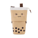 Retractable Milk Tea Pencil Case Stationery Storage Pen Holder (Brown) Newly