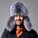 Hunting Bomber Hat with Fur Ear Flaps Men's Russian Hat Winter Trapper Hat