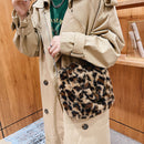 Retro Flower Leopard Print Plush Small Shoulder Bag Women Winter Messenger Bags