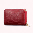 Women PU Leather Crocodile Wallet Business Zipper Holder Handbag (Red)