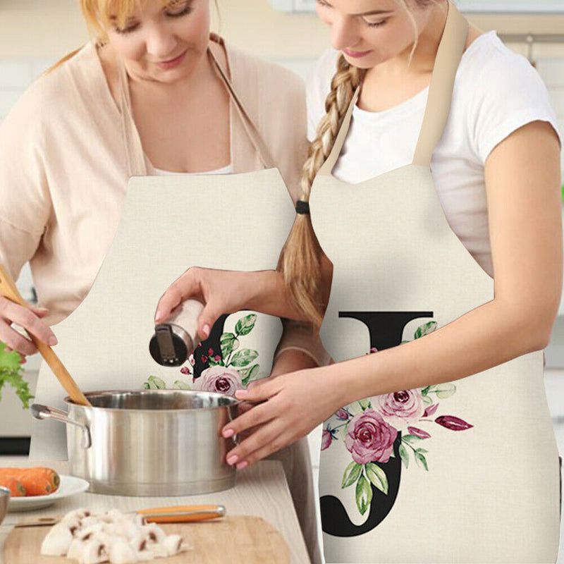 Letter J Printed Kitchen Apron for Women Cotton Linen Household Waterproof Bibs