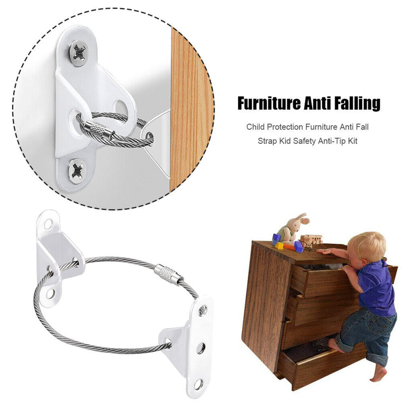 Child Protection Furniture Anti Fall Strap Baby Safety Anti-Tip Kit (White)