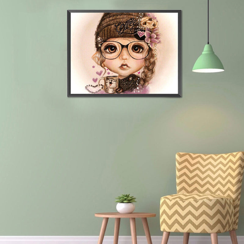 Coffee Girl Oil Paint By Numbers Kits Canvas Picture Wall Art DIY Craft