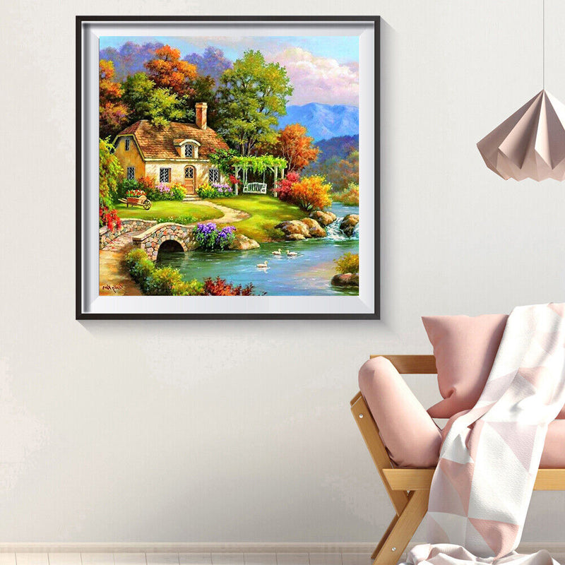 5D DIY Full Round Drill Diamond Painting Relaxing Village Cross Stitch Kit Newly