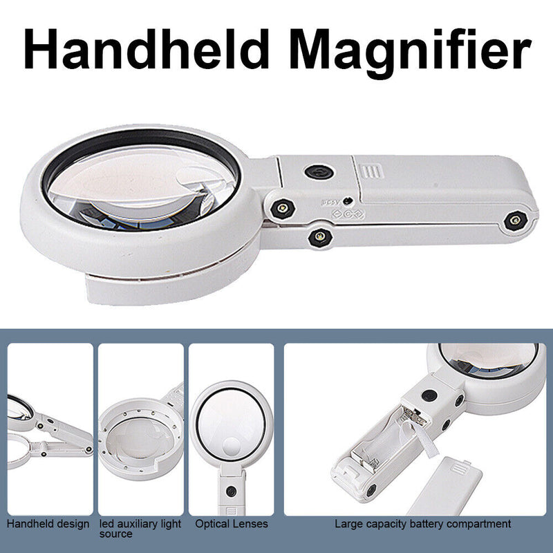 LED Folding Magnifier for Reading Portable Handheld Loupe Magnifying Glass Newly