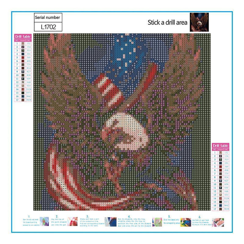 5D DIY Full Drill Diamond Painting Eagle Flag Cross Stitch Embroidery Kit Newly