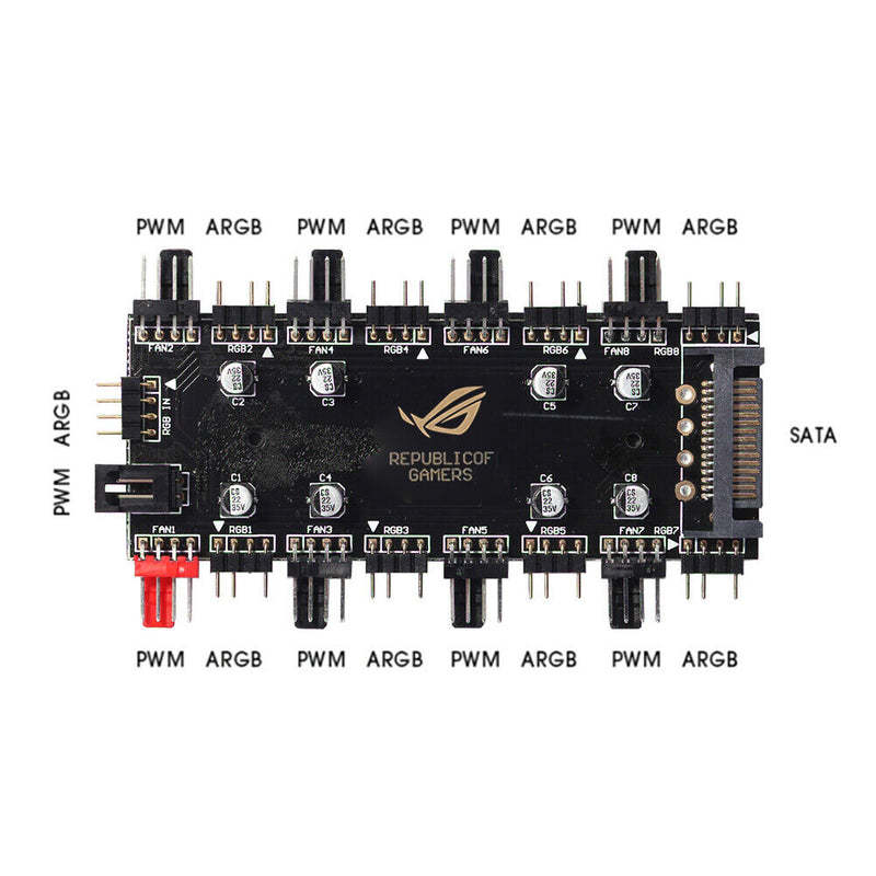1 to 8 Multi Way Splitter RGB PWM Hub Speed Controller Adapter (5V 3Pin) Newly