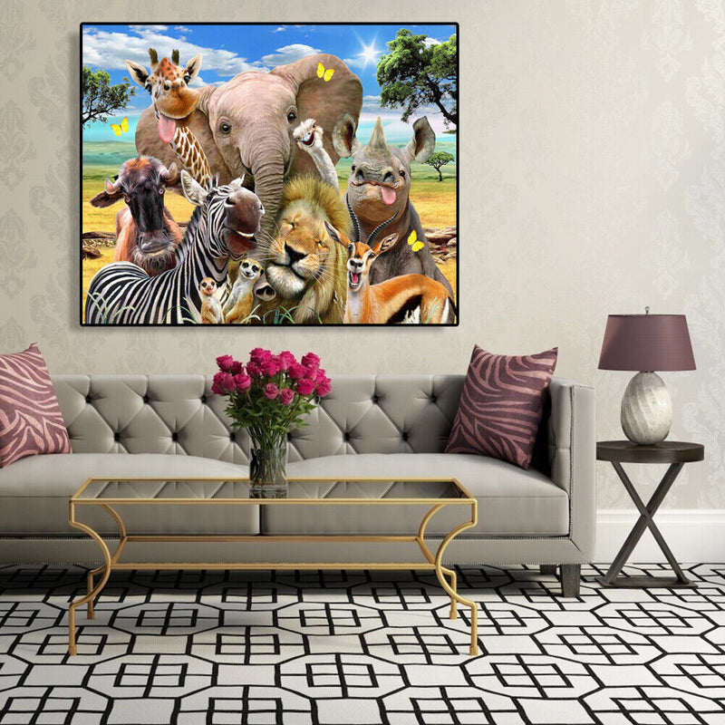 Painting By Numbers DIY Happy Animals Canvas Oil Wall Art Picture Ornaments Kit