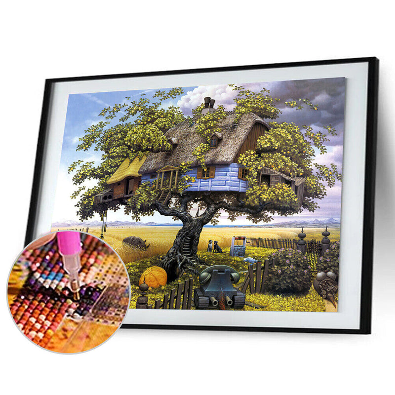 DIY Mosaic Rhinestone Drawing Tree House Full Drill Diamond Painting Home Decor