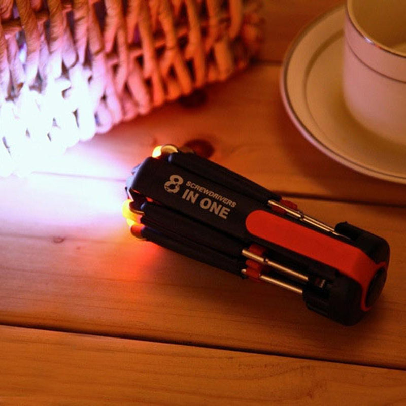 8 in 1 Multi Portable Screwdriver w/ 6 LED Torch Tools Light up Flashlight