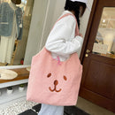 Women Lamb Hair Bear Print Messenger Handbags Autumn Winter Fluffy All-match Bag