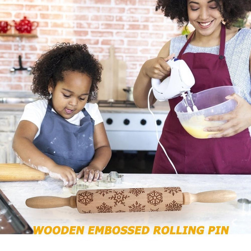 Wood Christmas Gift Embossed Rolling Pins Embossing Baking Cookies Tool