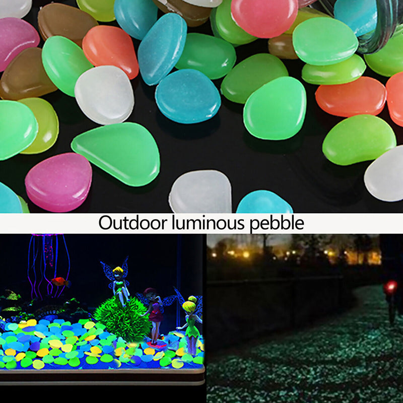 Glow in The Dark Rocks - 100pcs Glowing Pebble Powered by Sunlight for Fish Tank