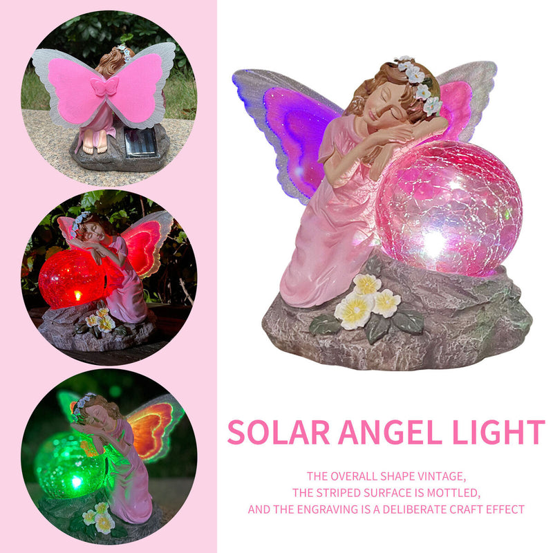 Garden Fairy Statue Waterproof Outdoor Sculpture with Solar Lights (Red) Newly