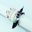 LOVE Round Card Layered Hand Chain Silk Scarf Bowknot Women Rice Bead Bracele