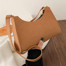 Women Felt Solid Color Shoulder Bag Casual Zipper Messenger Bag (Brown)