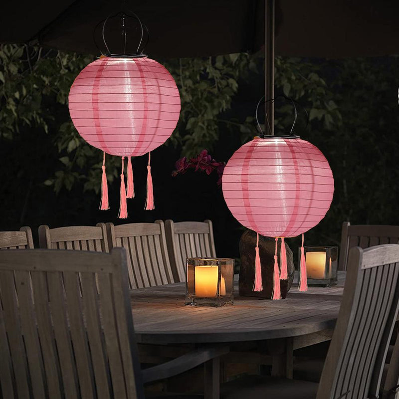 2* Solar Nylon Lantern Lamp Waterproof Hanging Light Festival Decor (Pink)