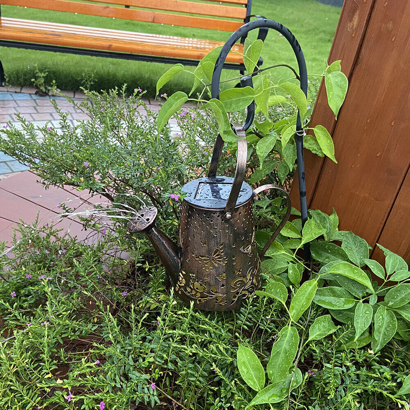 Solar LED Watering Can Lamp Hanging Bracket Holder Garden Pathway Decoration
