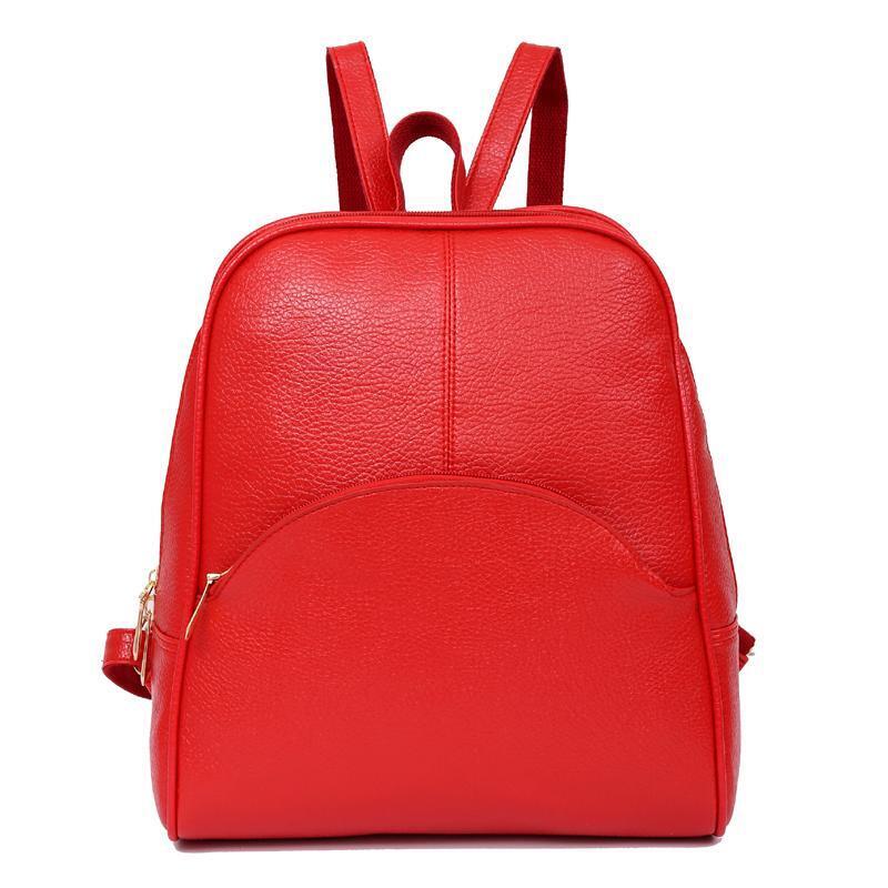 Korean Casual Backpack Women PU Leather Bag Shoulder Bag Girls Handbag(Red)