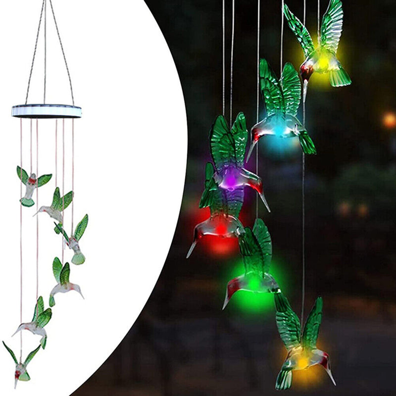 Solar Wind Chime Lamps Hanging Lights Home Garden Yard Decor (Hummingbird) Newly
